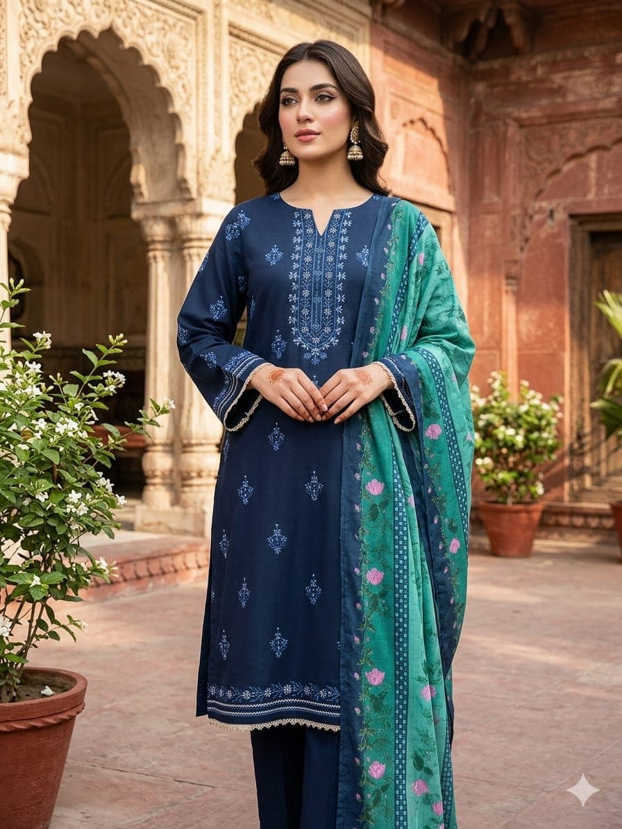 blue embriodered